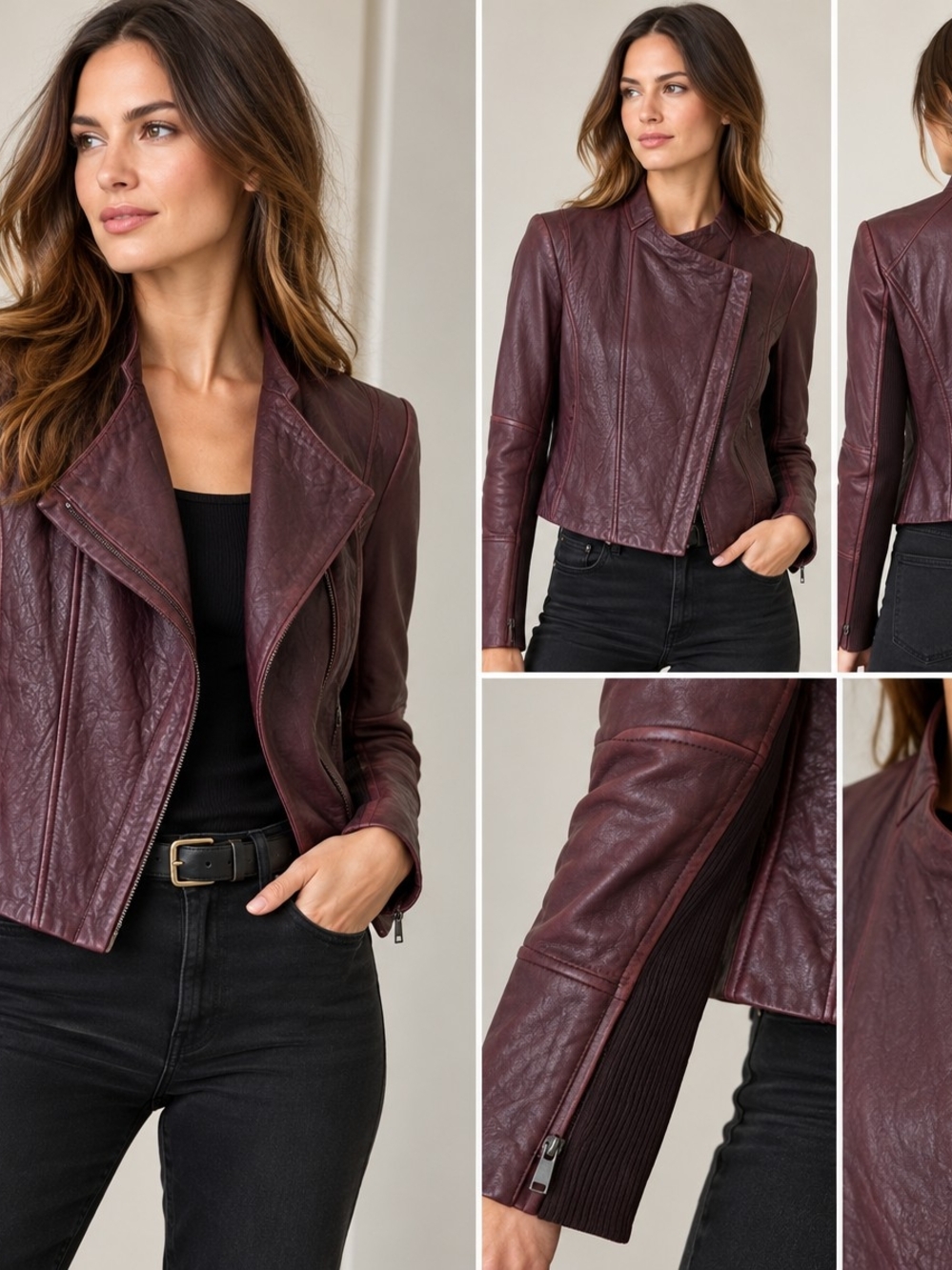 Vince 100% Lamb Leather Burgundy Moto Jacket – Size S